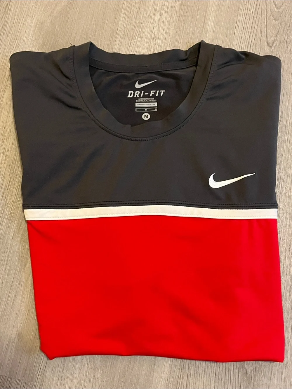 Nike Men's Short Sleeve Red and Black Dri-FIT Crew Tee